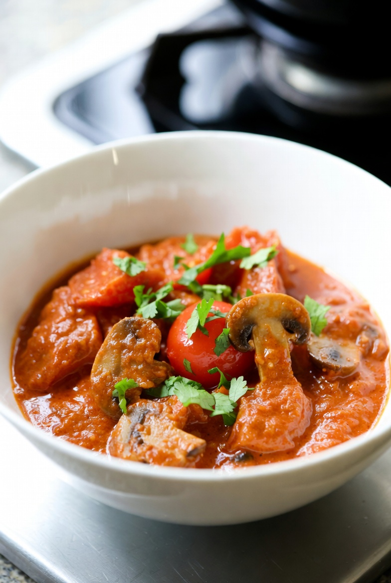 टमाटर मशरूम करी रेसिपी | Tomato Mushroom Curry Recipe in Hindi | Vegan Mushroom Recipe