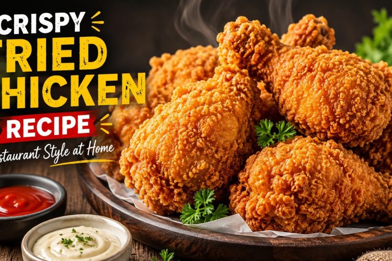 "Crispy and juicy homemade fried chicken recipe served with dipping sauce"